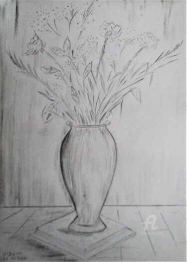 Desenho intitulada "Vase Bleu" por Roberto Urbano, Obras de arte originais, Lápis