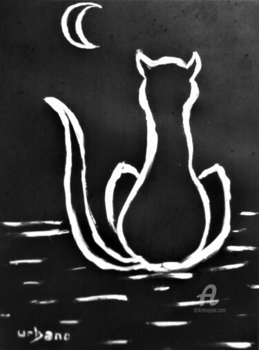 Pintura intitulada "El gato negro" por Roberto Urbano, Obras de arte originais, Acrílico