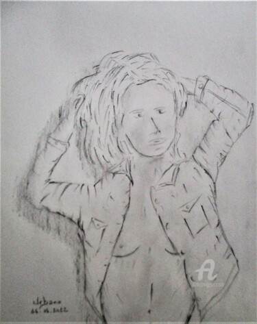 Drawing titled "Pascaline en veste…" by Roberto Urbano, Original Artwork, Pencil