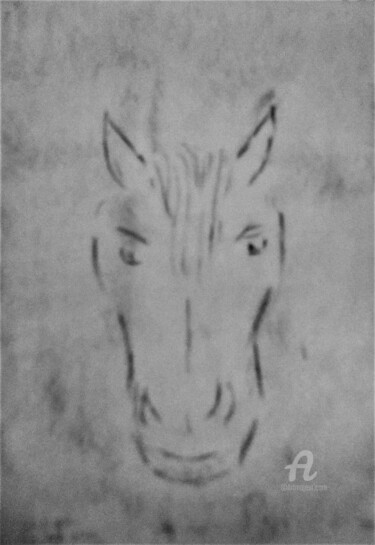 Tekening getiteld "Tête de cheval" door Roberto Urbano, Origineel Kunstwerk, Houtskool