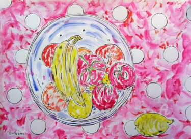 Картина под названием "Plateau de fruits e…" - Roberto Urbano, Подлинное произведение искусства, Акварель