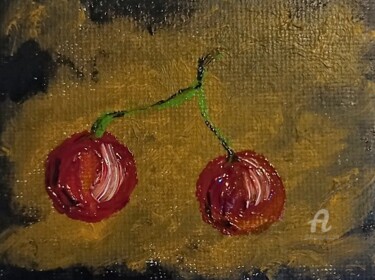 Painting titled "Le temps des cerises" by Roberto Urbano, Original Artwork, Oil Mounted on Wood Stretcher frame