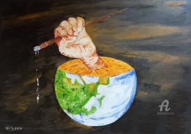 Картина под названием "Le monde et l' arti…" - Roberto Urbano, Подлинное произведение искусства, Масло Установлен на Деревян…