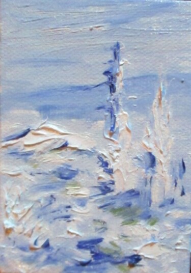 Painting titled "Hiver à Coucouron" by Roberto Urbano, Original Artwork, Oil Mounted on Wood Stretcher frame