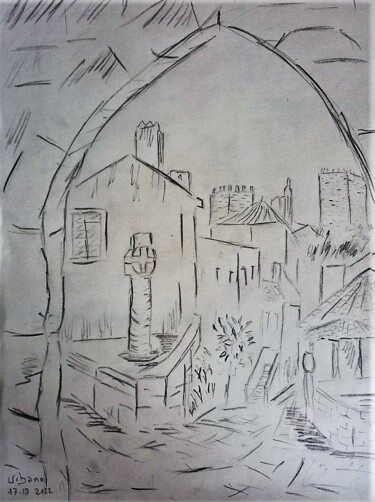 Desenho intitulada "Sous le porche à Ob…" por Roberto Urbano, Obras de arte originais, Lápis