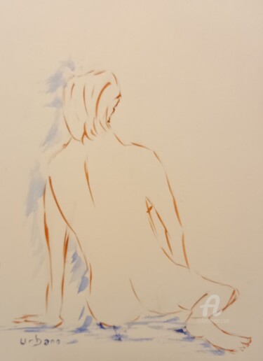 Peinture intitulée "Femme nu de dos" par Roberto Urbano, Œuvre d'art originale, Aquarelle