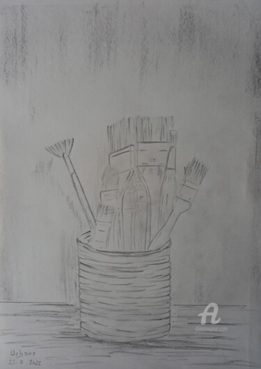 Drawing titled "Les pinceaux" by Roberto Urbano, Original Artwork, Pencil