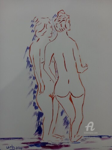 Peinture intitulée "Les 2 brunes" par Roberto Urbano, Œuvre d'art originale, Aquarelle