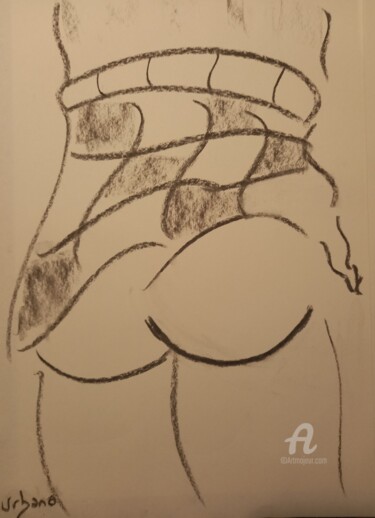Dessin intitulée "Sous la mini jupe" par Roberto Urbano, Œuvre d'art originale, Fusain