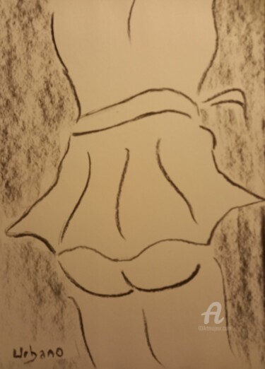 Disegno intitolato "La mini jupe blanche" da Roberto Urbano, Opera d'arte originale, Carbone