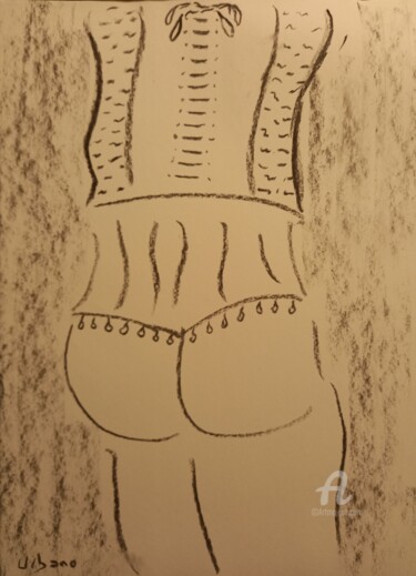 Disegno intitolato "Le petit corset" da Roberto Urbano, Opera d'arte originale, Carbone