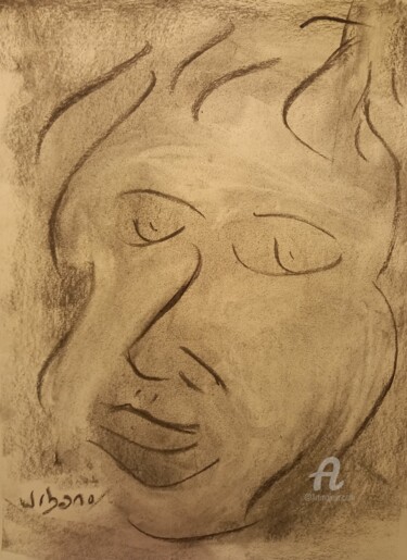 Drawing titled "Portrait au fusain" by Roberto Urbano, Original Artwork, Charcoal