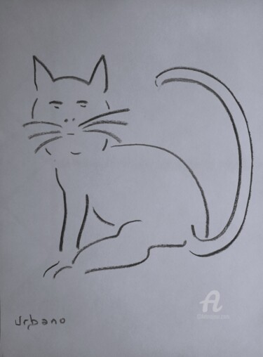 Dessin intitulée "La chatte" par Roberto Urbano, Œuvre d'art originale, Fusain