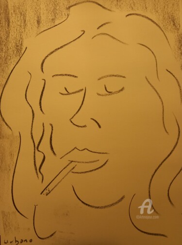 Disegno intitolato "Blonde à la cigaret…" da Roberto Urbano, Opera d'arte originale, Carbone
