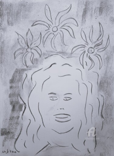 Drawing titled "La Reine" by Roberto Urbano, Original Artwork, Charcoal