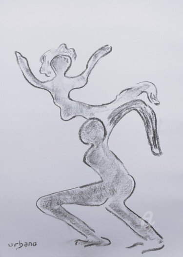 Tekening getiteld "Les deux danseurs" door Roberto Urbano, Origineel Kunstwerk, Houtskool