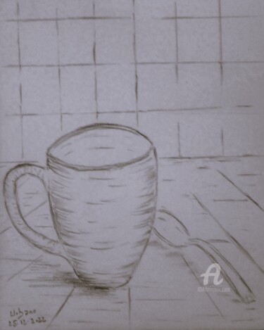 Drawing titled "Un petit Café" by Roberto Urbano, Original Artwork, Pencil