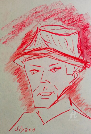Disegno intitolato "L' homme au chapeau…" da Roberto Urbano, Opera d'arte originale, Gesso