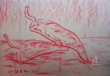 Dessin intitulée "Les deux piments ro…" par Roberto Urbano, Œuvre d'art originale, Craie