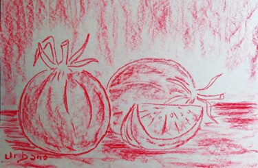 Dessin intitulée "Les tomates rouges" par Roberto Urbano, Œuvre d'art originale, Craie