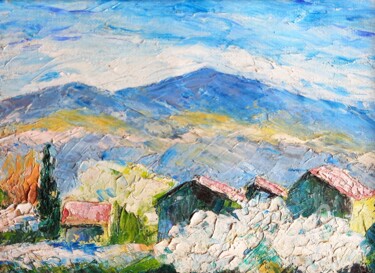 Painting titled "Le Mont-Ventoux" by Roberto Urbano, Original Artwork, Oil Mounted on Wood Stretcher frame