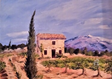 Painting titled "Cabanon de provence" by Roberto Urbano, Original Artwork, Oil Mounted on Wood Stretcher frame