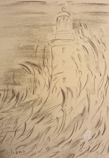 Drawing titled "Tempête Bretonne." by Roberto Urbano, Original Artwork, Charcoal