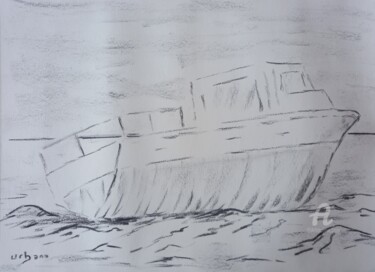 Disegno intitolato "Bateau en marée bas…" da Roberto Urbano, Opera d'arte originale, Carbone