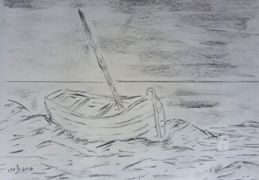 Zeichnungen mit dem Titel "Vieux bateau Breton" von Roberto Urbano, Original-Kunstwerk, Kohle
