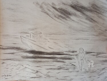 Drawing titled "Marée noire Bretonne" by Roberto Urbano, Original Artwork, Charcoal