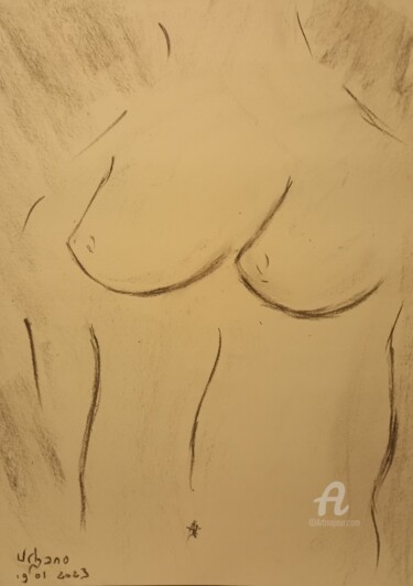 Drawing titled "Nu abstrait" by Roberto Urbano, Original Artwork, Charcoal