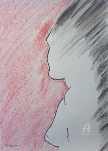 Drawing titled "Noir et Rouge" by Roberto Urbano, Original Artwork, Charcoal