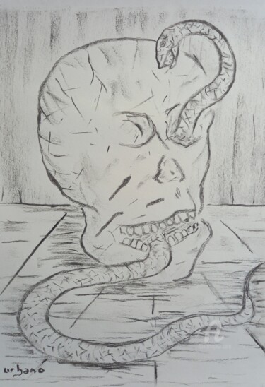 Рисунок под названием "Le serpent de la mo…" - Roberto Urbano, Подлинное произведение искусства, Древесный уголь