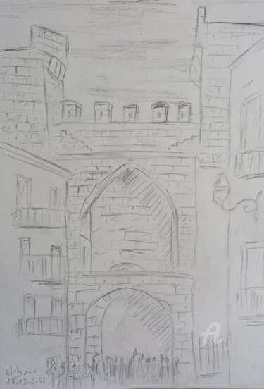 Drawing titled "Portal de Quart" by Roberto Urbano, Original Artwork, Pencil