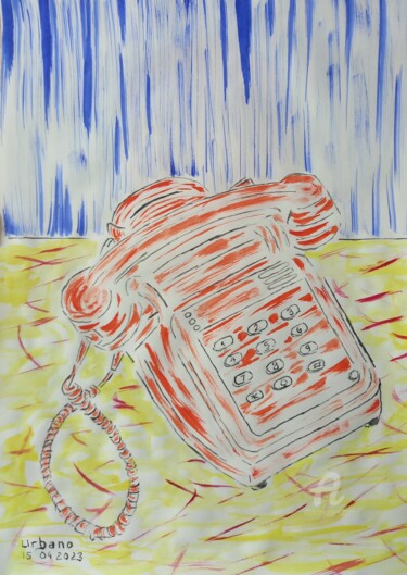 Painting titled "Téléphone moi !" by Roberto Urbano, Original Artwork, Watercolor