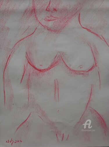 Drawing titled "Rouge interdit" by Roberto Urbano, Original Artwork, Chalk
