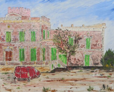 Painting titled "Mairie d' Entraigue…" by Roberto Urbano, Original Artwork, Oil Mounted on Wood Stretcher frame