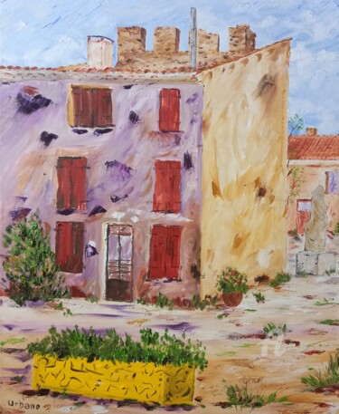 Painting titled "Monteux" by Roberto Urbano, Original Artwork, Oil Mounted on Wood Stretcher frame