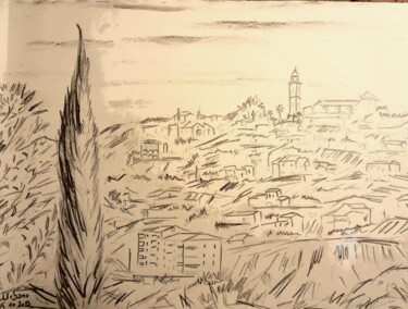 Drawing titled "Les hauts de Bastia" by Roberto Urbano, Original Artwork, Pencil