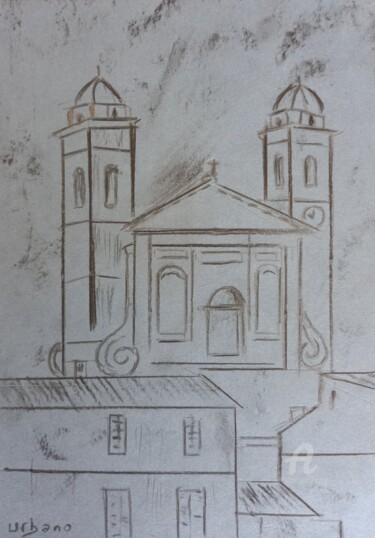 Disegno intitolato "Eglise Saint Jean B…" da Roberto Urbano, Opera d'arte originale, Carbone