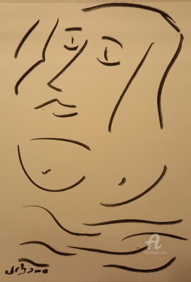 Drawing titled "Baigneuse" by Roberto Urbano, Original Artwork, Charcoal