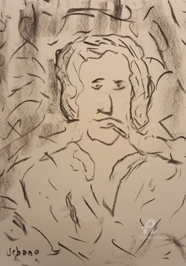 Dibujo titulada "L' homme à la cigar…" por Roberto Urbano, Obra de arte original, Carbón