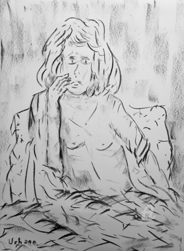 Рисунок под названием "Pascaline 23 h 15" - Roberto Urbano, Подлинное произведение искусства, Древесный уголь