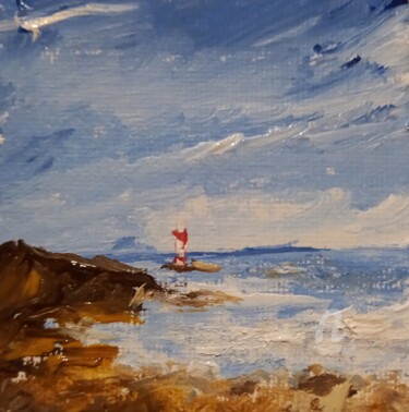 Painting titled "Phare breton" by Roberto Urbano, Original Artwork, Acrylic Mounted on Wood Stretcher frame