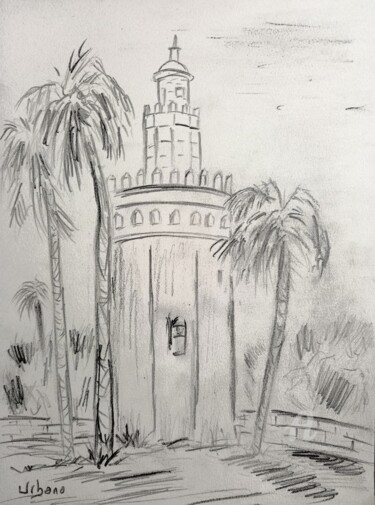 Dibujo titulada "Torre del Oro" por Roberto Urbano, Obra de arte original, Lápiz