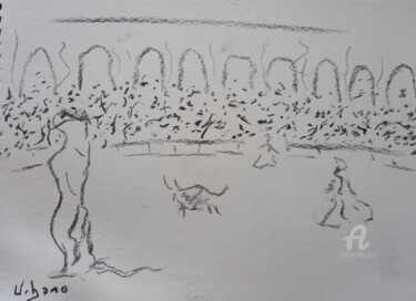 Zeichnungen mit dem Titel "Sévilla plaza de to…" von Roberto Urbano, Original-Kunstwerk, Kohle
