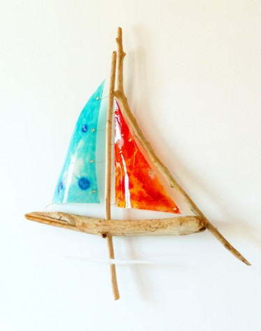 Sloop de bois flotté Sculpture intitulée "Sloop de bois flotté" par Bob Race, Œuvre d'art originale, Bois