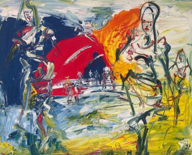 Malerei mit dem Titel "Farmers on the Podi…" von Bob Usoroh, Original-Kunstwerk, Acryl