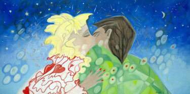 Картина под названием "The Kiss" - Bobette Stanbridge, Подлинное произведение искусства, Масло Установлен на Деревянная пане…