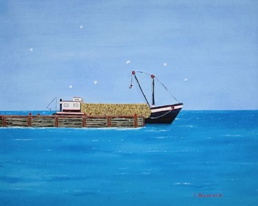 Caboteur à quai 668 16x20 Bois par bateau Schilderij getiteld "Caboteur à quai 66…" door Lionel Boucher, Origineel Kunstwerk, Olie